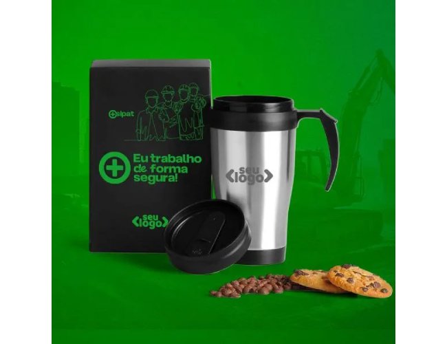 Caneca Revestida Em A�o Inox - 410 Ml - Preta.