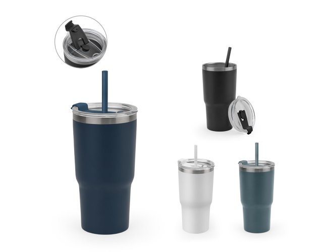 JOYNER M. Copo de viagem compacto em a�o inox 91% reciclado com parede dupla isolada a v�cuo com acabamento mate (600 mL