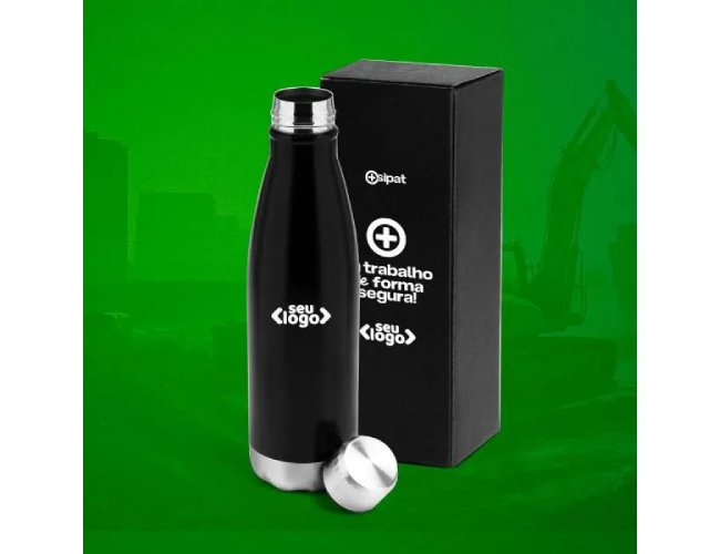 Garrafa Com Tampa Em Aço Inox - Preta - 750Ml