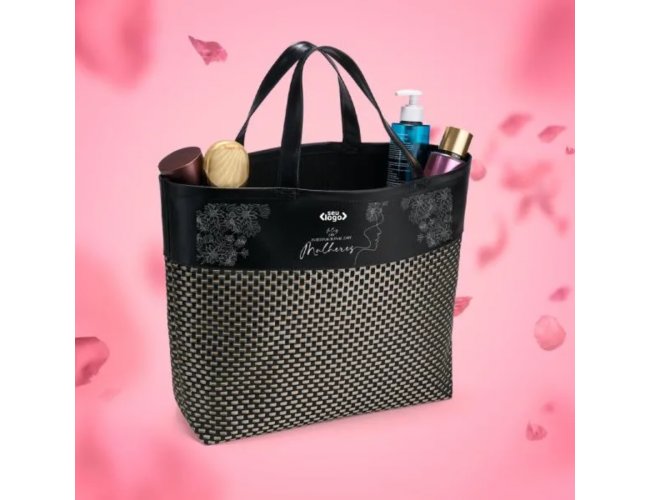 Sacola Em Pvc E Couro Sintético - Preto/Xadrez